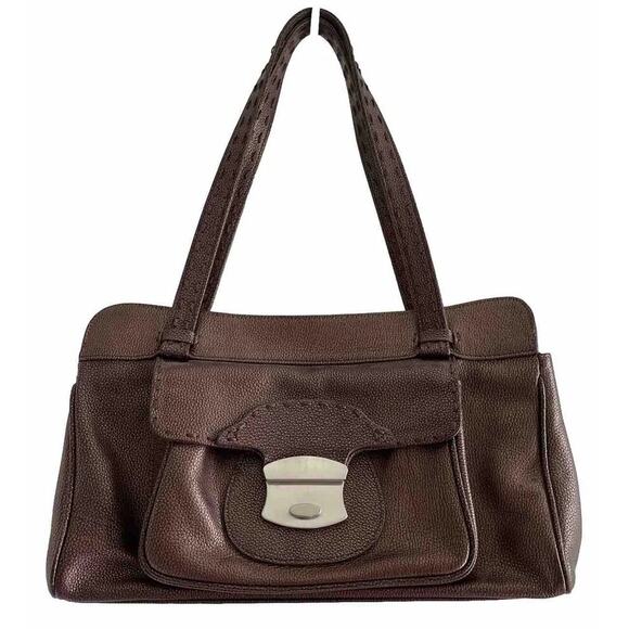 EUC ASHNEIL Rare Handbag PebbledLeather Shimmer Brown Satchel Purse+Compartments - Picture 1 of 6